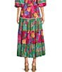 Color:Fuchsia Multi - Image 2 - Marina Tropical Floral Print Tiered A-Line Coordinating Maxi Skirt
