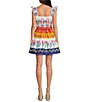 Color:White Multi - Image 2 - Mixed Print Square Neck Sleeveless Ruffle Tiered Dress