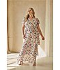 Color:White Multi - Image 4 - Plus Size Butterfly V-Neck Cap Sleeve Ruffle Tiered Maxi Dress