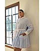Color:Blue White - Image 4 - Plus Size Cotton Poplin Contrast Trim Point Collar Long Sleeve Button-Front Belted Tiered Shirt Dress