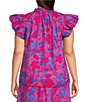 Color:Cerulean Pink - Image 2 - Plus Size Floral Print Split V-Neck Ruffle Cap Sleeve Coordinating Blouse