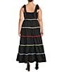 Color:Black - Image 2 - Plus Size Poplin Cotton Poplin Square Neck Tie Shoulder Strap Sleeveless Tiered Maxi Dress