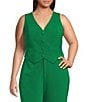 Color:Kelly Green - Image 1 - Plus Size Rica Sauve Button Up Sleeveless Vest