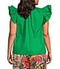 Color:Kelly-Green - Image 2 - Plus Size Risette Cotton V-Neck Ruffle Cap Sleeve Top