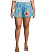 Color:Light Blue Multi - Image 1 - Plus Size Satin Tropical Floral Print Flowy Pull-On Shorts