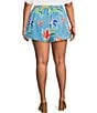 Color:Light Blue Multi - Image 2 - Plus Size Satin Tropical Floral Print Flowy Pull-On Shorts