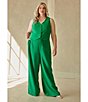 Color:Kelly Green - Image 5 - Plus Size Slight Stretch High Waisted Wide Leg Trousers