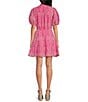 Color:Fuschia - Image 2 - Rosie Eyelet Floral Split V-Neck Short Sleeve Mini A-Line Dress