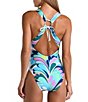Color:Multi - Image 2 - Far Out Feather Print Plunge V-Neck Moderate Coverage One Piece Swimsuit