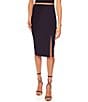 Color:Midnight - Image 1 - Signature Stretch Knit Side Slit High Rise Midi Pencil Skirt