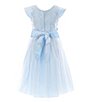 Color:Light Blue - Image 2 - Little Girls 2-6 Cap Sleeve Sequin Embellished Floral Lace/Satin/Crystal Tulle Fit & Flare Dress