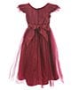 Color:Burgundy - Image 2 - Little Girls 2-6 Flutter Sleeve Rhinestone Waist Satin Crystal Tulle Tea Dress