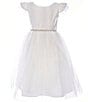 Color:Off White - Image 1 - Little Girls 2-6 Flutter Sleeve Rhinestone Waist Satin Crystal Tulle Tea Dress