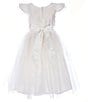 Color:Off White - Image 2 - Little Girls 2-6 Flutter Sleeve Rhinestone Waist Satin Crystal Tulle Tea Dress