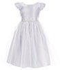 Color:Grey - Image 1 - Little Girls 2-6 Flutter Sleeve Rhinestone Waist Satin Crystal Tulle Tea Dress