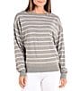 Color:Grey - Image 1 - Reagan Striped Print Cotton Long Sleeve Crew Neck Sweater Top
