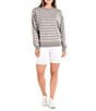 Color:Grey - Image 3 - Reagan Striped Print Cotton Long Sleeve Crew Neck Sweater Top