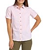 Color:Dusty Pink Check - Image 1 - Safari Collection Caitlyn Stretch Button Front Short Sleeve Top