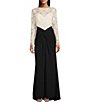Color:Ivory/Black - Image 1 - Bateau Illusion Neck Corded Lace Bodice Mixed Media Gown