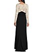 Color:Ivory/Black - Image 2 - Bateau Illusion Neck Corded Lace Bodice Mixed Media Gown
