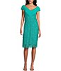 Color:Cool Aqua - Image 1 - Off-the-Shoulder Cap Sleeve Lace Sheath Dress