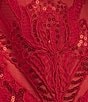 Color:Geranium - Image 3 - Rosette Ruffled Shoulder Boat Neck Sequin Lace Gown