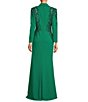 Color:Pine/Nude - Image 2 - Sequin Embellished Collared Long Sleeve Gown