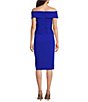 Color:Mystic Blue - Image 2 - Stretch Crepe Off-The-Shoulder Ruched Bow Front Sheath Dress