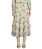 Color:Bluebell - Image 2 - Bluebell Print High-Low Tiered Ruffled Hem Sassy Midi Skirt
