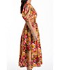 Color:Valencia - Image 3 - Halo V-Neck Short Puffed Sleeve Valencia Floral Metallic Print Midi Dress