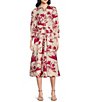 Color:Ecru - Image 1 - Rivoltine Woven Floral Print Point Collar 3/4 Balloon Sleeve Belted Midi Shirt Dress