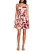 Color:Ecru - Image 1 - Romanne Cotton Poplin Floral Print Square Neck Tiered Ruffle Belted A-Line Dress