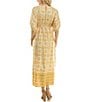 Color:Gold Rust - Image 2 - Printed V-Neck Dolman Sleeve Cinched Self Tie Waist Tassel Maxi Dress