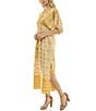 Color:Gold Rust - Image 3 - Printed V-Neck Dolman Sleeve Cinched Self Tie Waist Tassel Maxi Dress