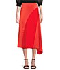 Color:Red - Image 1 - Bolsena Satin A-Line Midi Asymmetric Hem Skirt