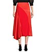 Color:Red - Image 2 - Bolsena Satin A-Line Midi Asymmetric Hem Skirt
