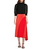 Color:Red - Image 3 - Bolsena Satin A-Line Midi Asymmetric Hem Skirt