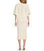 Color:White - Image 2 - Lounia Knit Crew Neck Elbow Fluted Sleeve Pencil Midi Dress
