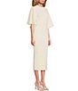Color:White - Image 3 - Lounia Knit Crew Neck Elbow Fluted Sleeve Pencil Midi Dress