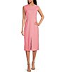 Color:Pink - Image 1 - Maryn Woven Round Neck Sleeveless Front Slit Midi Sheath Dress