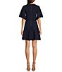 Color:Navy - Image 2 - Oliviha Ribbed Knit Crew Neck Short Flutter Sleeve Fit and Flare Dress