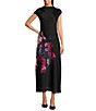 Color:Black Multi - Image 1 - Rahelee Woven Floral Print Drape Cowl Neck Cap Sleeve A-Line Midi Slip Dress