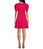 Color:Bright Pink - Image 2 - Velvey Short Puffed Sleeve Flounce Hem Dress