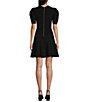 Color:Black - Image 2 - Velvey Short Puffed Sleeve Flounce Hem Dress