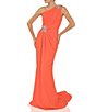 Color:Tangerine - Image 1 - Beaded One Shoulder Sleeveless Beaded Waist Gown