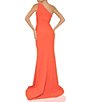 Color:Tangerine - Image 2 - Beaded One Shoulder Sleeveless Beaded Waist Gown