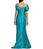 Color:Turquoise - Image 2 - Mikado Ruffle Off the Shoulder Bow Front Short Sleeve Mermaid Gown