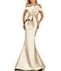 Color:Almond Champagne - Image 1 - Off-the-Shoulder Pleated Floral Beaded Bodice Mermaid Gown