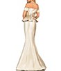 Color:Almond Champagne - Image 2 - Off-the-Shoulder Pleated Floral Beaded Bodice Mermaid Gown