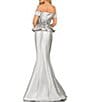 Color:Silver Taupe - Image 2 - Off-the-Shoulder Pleated Floral Beaded Bodice Mermaid Gown